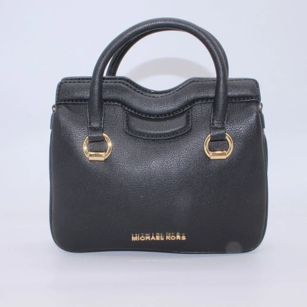 Michael Kors SATCHEL Shoulder Bag Purse Logo Black Leather Gold New No Strap